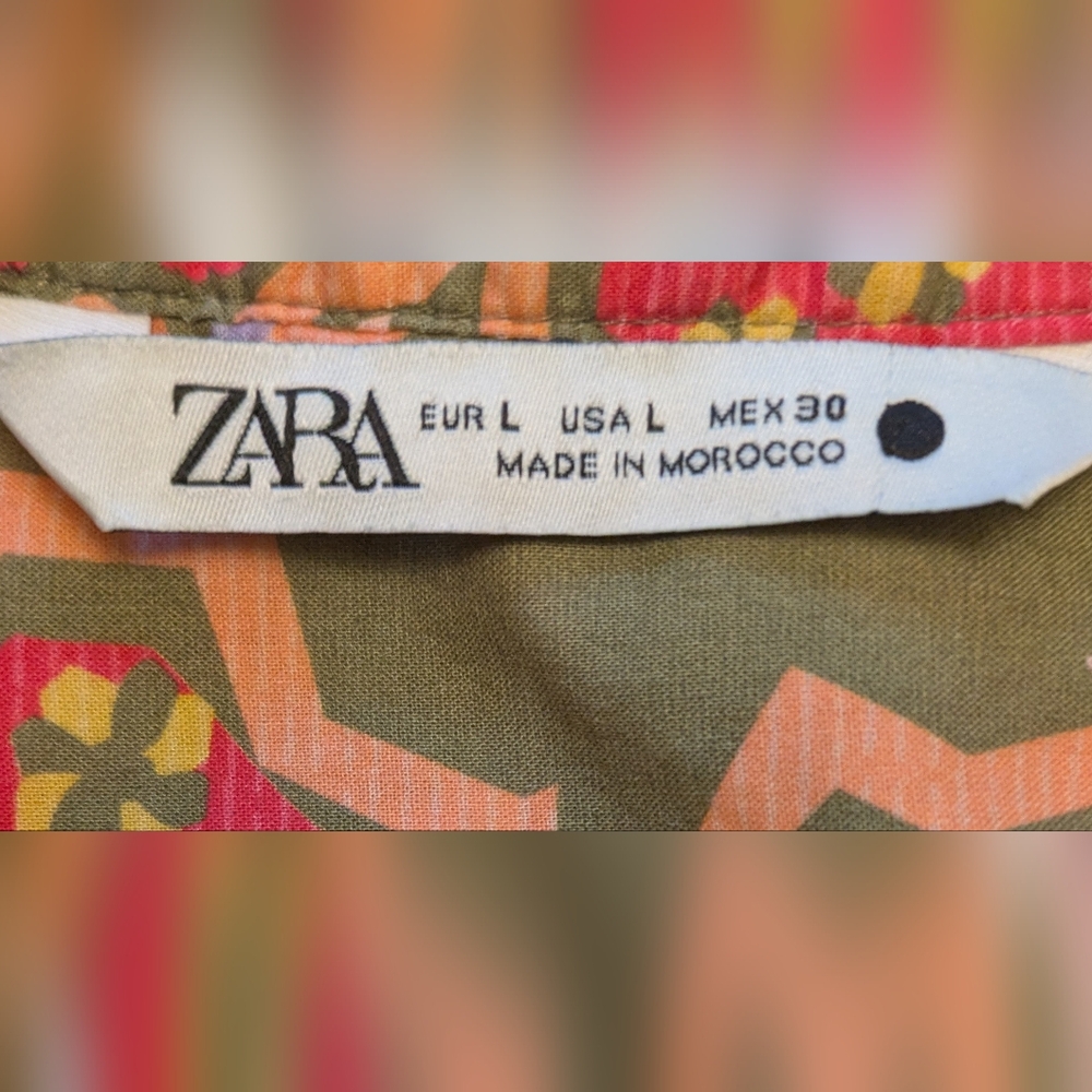Zara Boho Manadarin Collar Split Neck  Floral Print  Top Size L - Picture 2 of 10